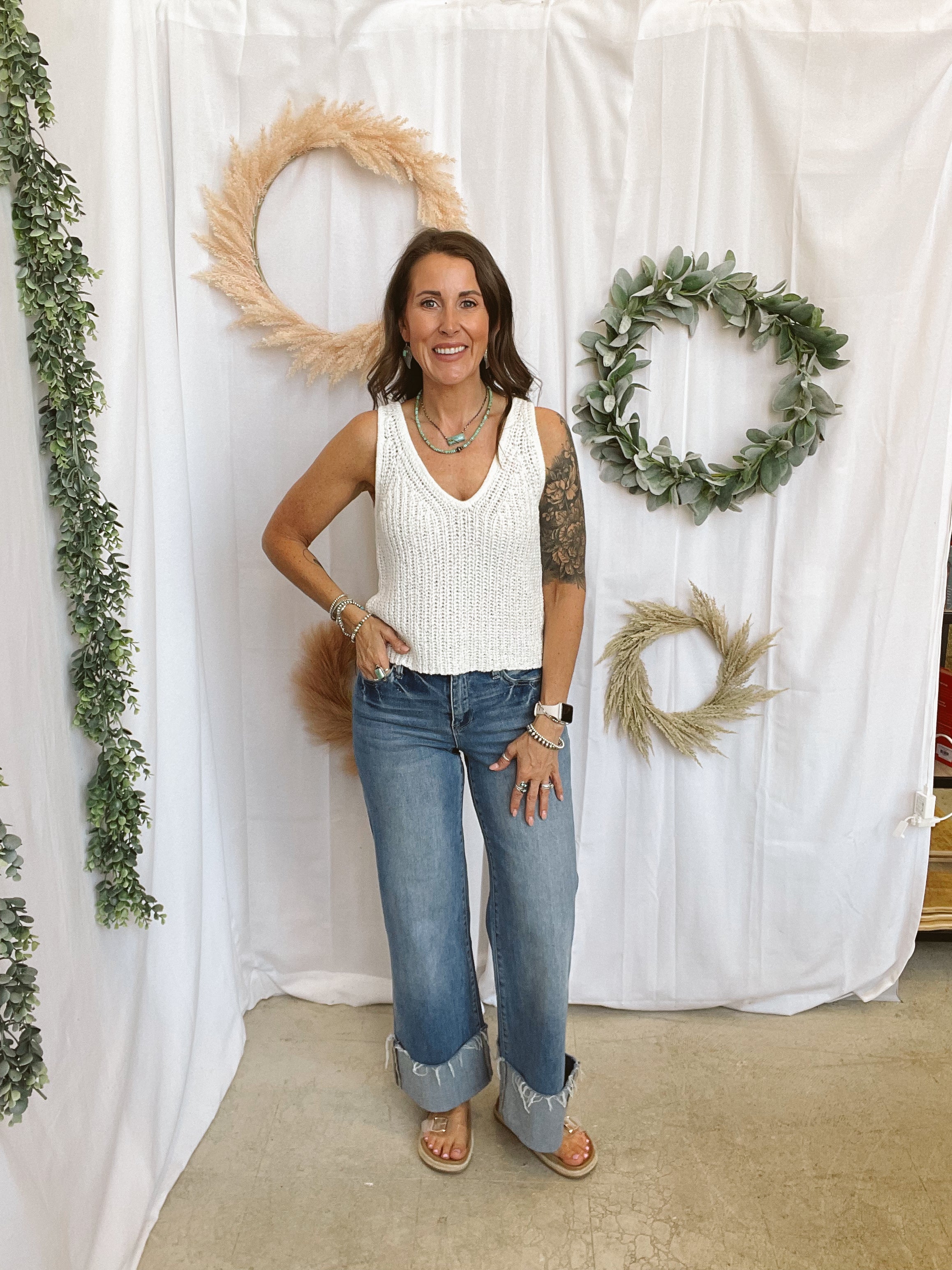 V Neck Knitted Tank Top-White-Tank Tops-skies are blue-The Silo Boutique, Women's Fashion Boutique Located in Warren and Grand Forks North Dakota