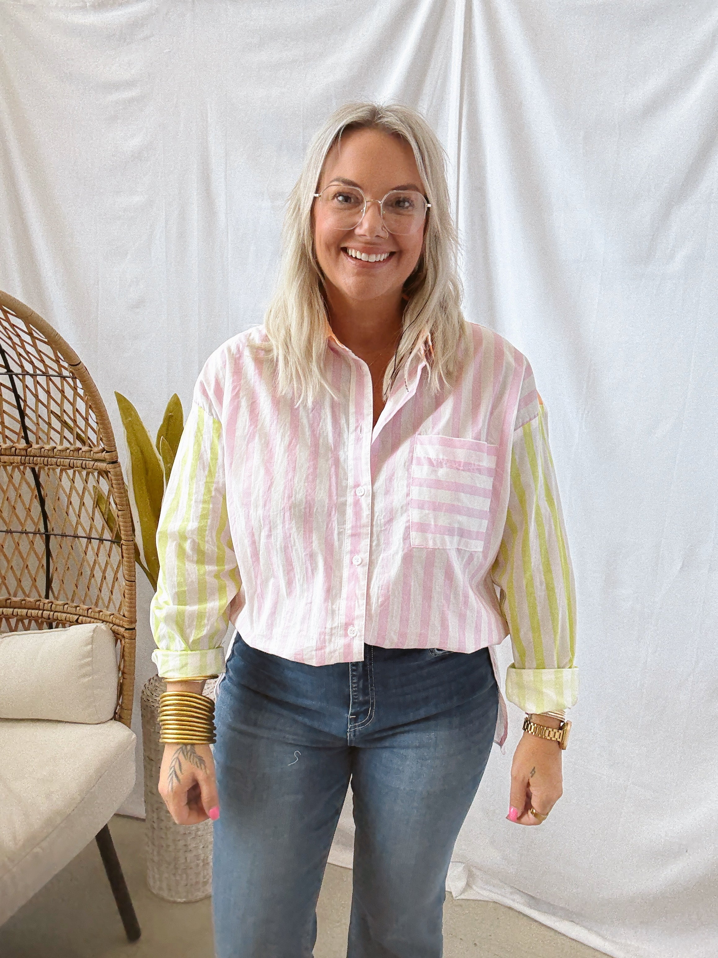 Sherbet Button Down Top-Final Sale-Long Sleeve Tops-in february-The Silo Boutique, Women's Fashion Boutique Located in Warren and Grand Forks North Dakota