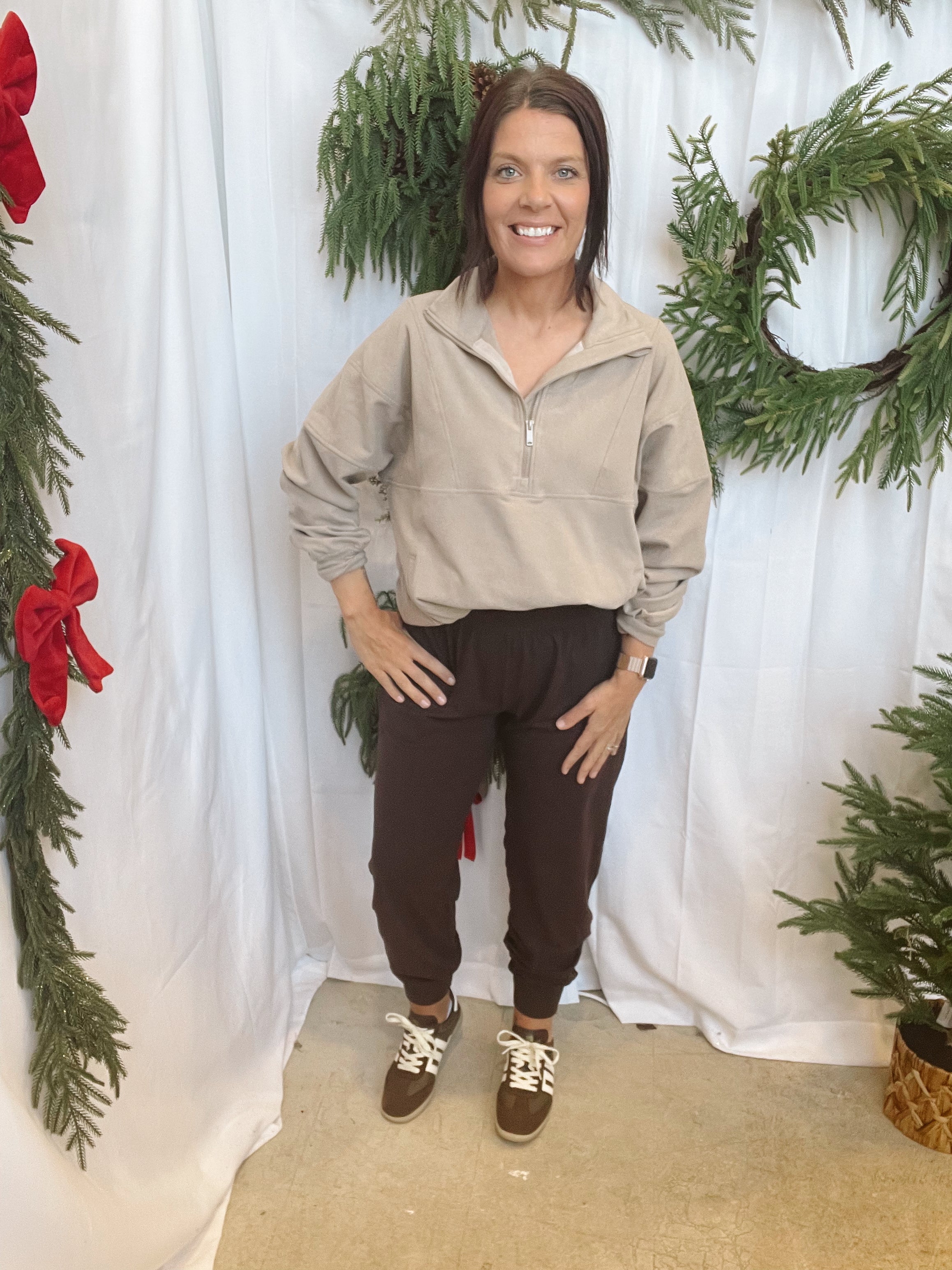 Rae Mode Quarter Zip Pullover-Taupe-Sweatshirts-rae mode-The Silo Boutique, Women's Fashion Boutique Located in Warren and Grand Forks North Dakota