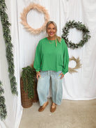 Mono B Pima Long Sleeve Boxy Tee-Green-Long Sleeve Tops-mono b-The Silo Boutique, Women's Fashion Boutique Located in Warren and Grand Forks North Dakota