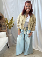 Corduroy Collar Twill Jacket-Sand-Coats & Jackets-hem and thread-The Silo Boutique, Women's Fashion Boutique Located in Warren and Grand Forks North Dakota