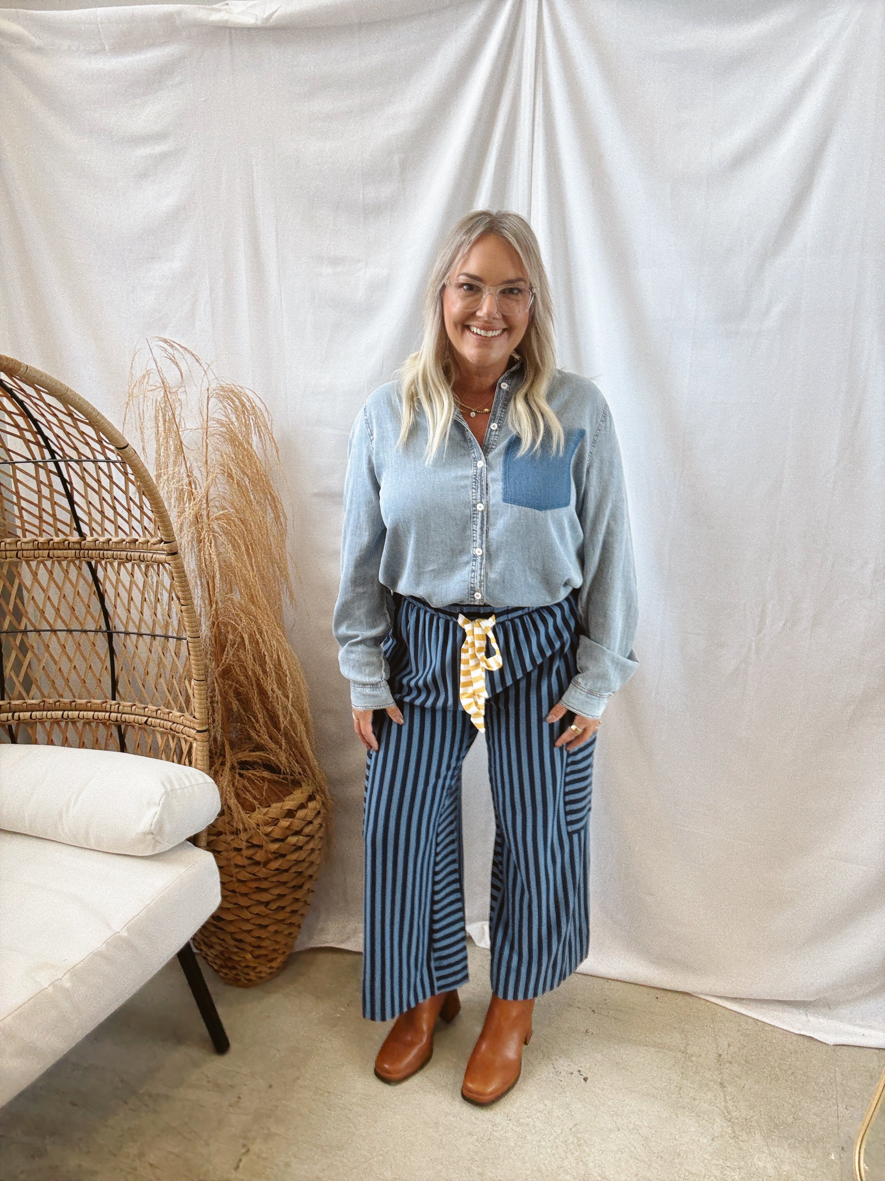 Blue Striped Side Pocket Pants-Pants-eesome-The Silo Boutique, Women's Fashion Boutique Located in Warren and Grand Forks North Dakota