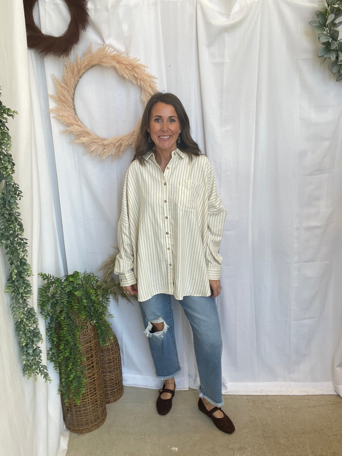 Emerson Button Down Top-Cream-Long Sleeve Tops-hyfve-The Silo Boutique, Women's Fashion Boutique Located in Warren and Grand Forks North Dakota