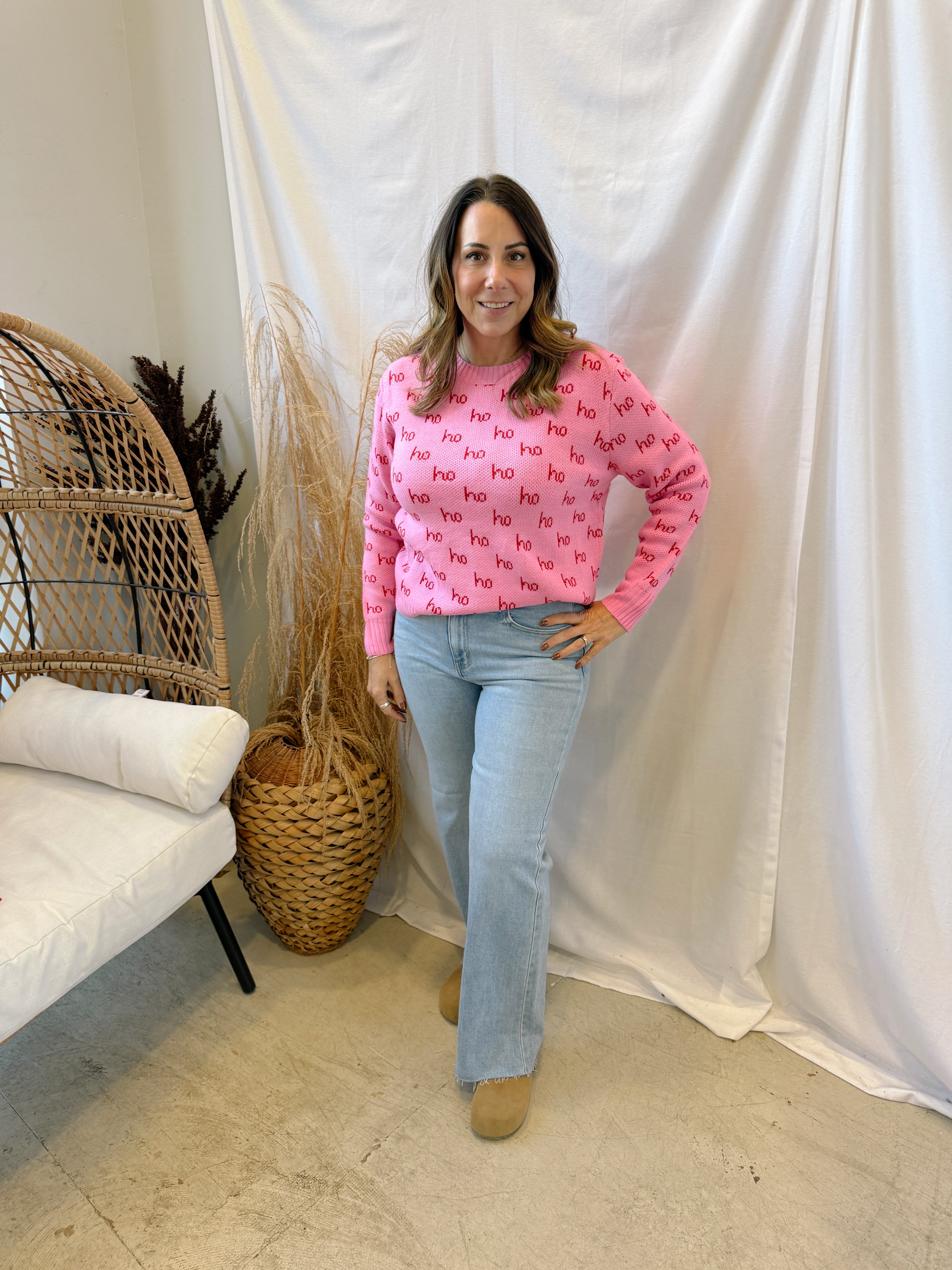 Pink Ho Ho Ho Sweater-Final Sale-Sweaters-panaache-The Silo Boutique, Women's Fashion Boutique Located in Warren and Grand Forks North Dakota