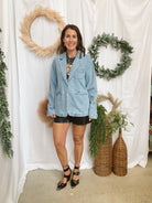 Risen Medium Wash Denim Blazer-Coats & Jackets-risen-The Silo Boutique, Women's Fashion Boutique Located in Warren and Grand Forks North Dakota