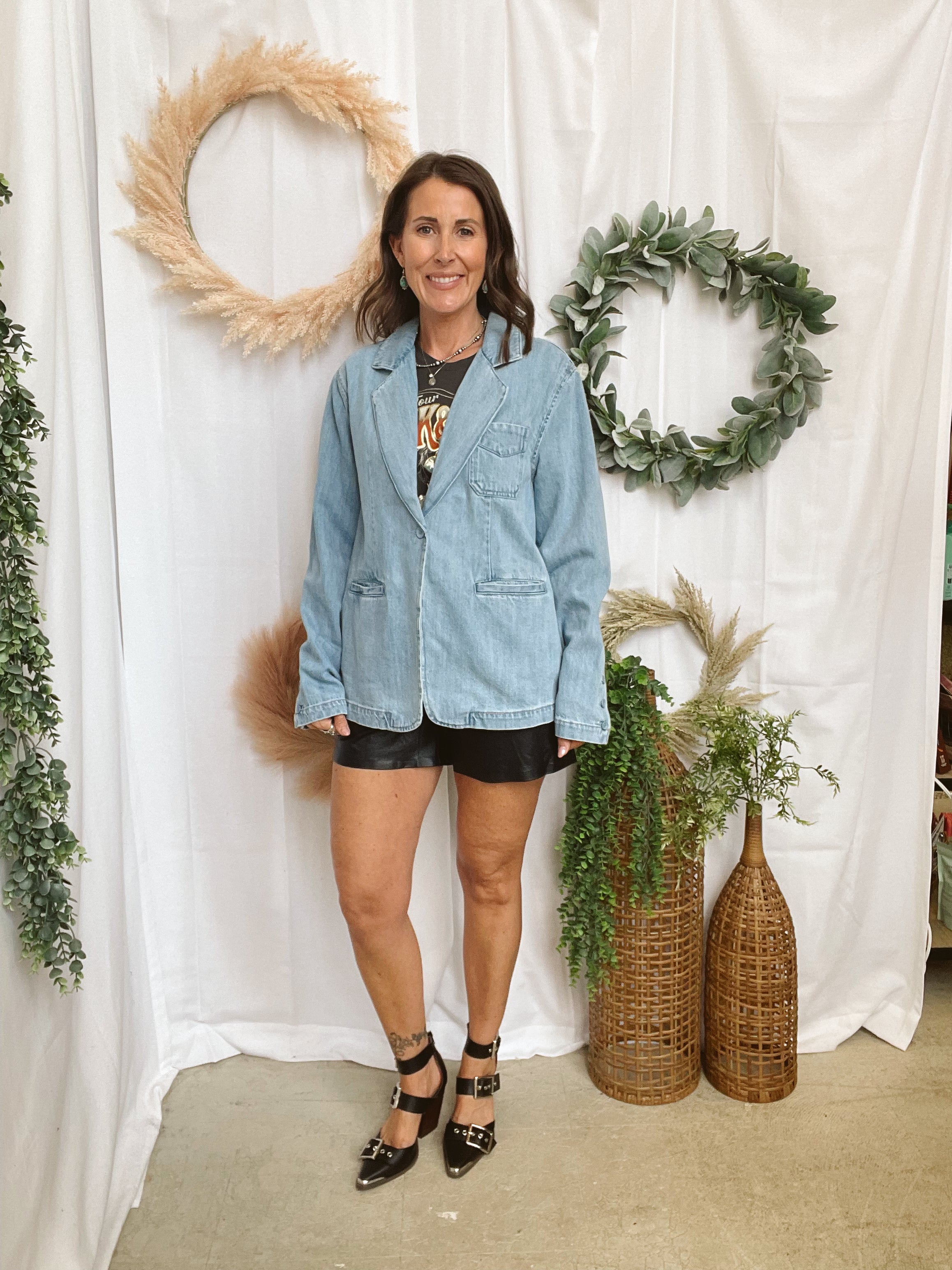 Risen Medium Wash Denim Blazer-Coats & Jackets-risen-The Silo Boutique, Women's Fashion Boutique Located in Warren and Grand Forks North Dakota