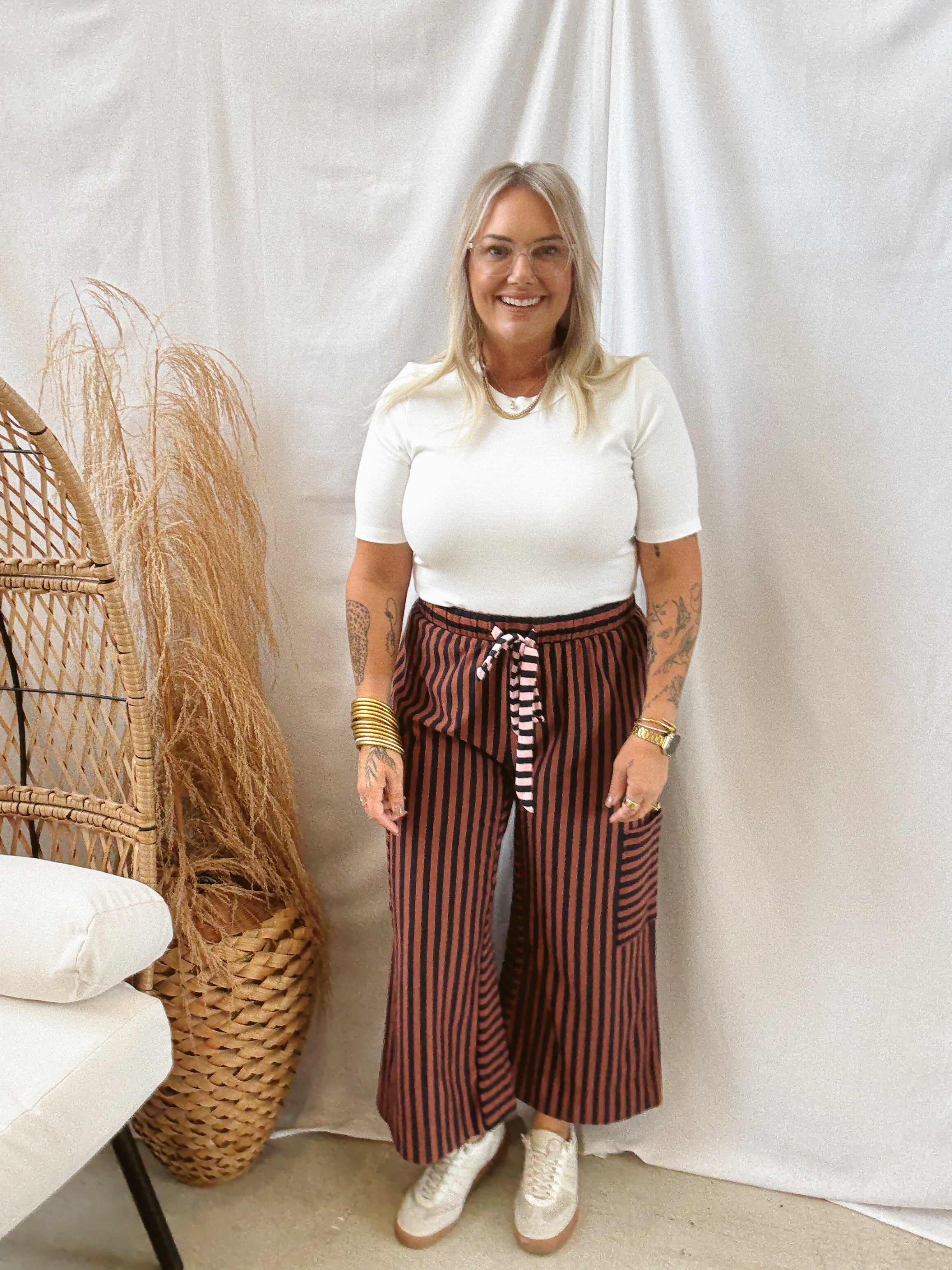 Chestnut Striped Side Pocket Pants-Pants-eesome-The Silo Boutique, Women's Fashion Boutique Located in Warren and Grand Forks North Dakota