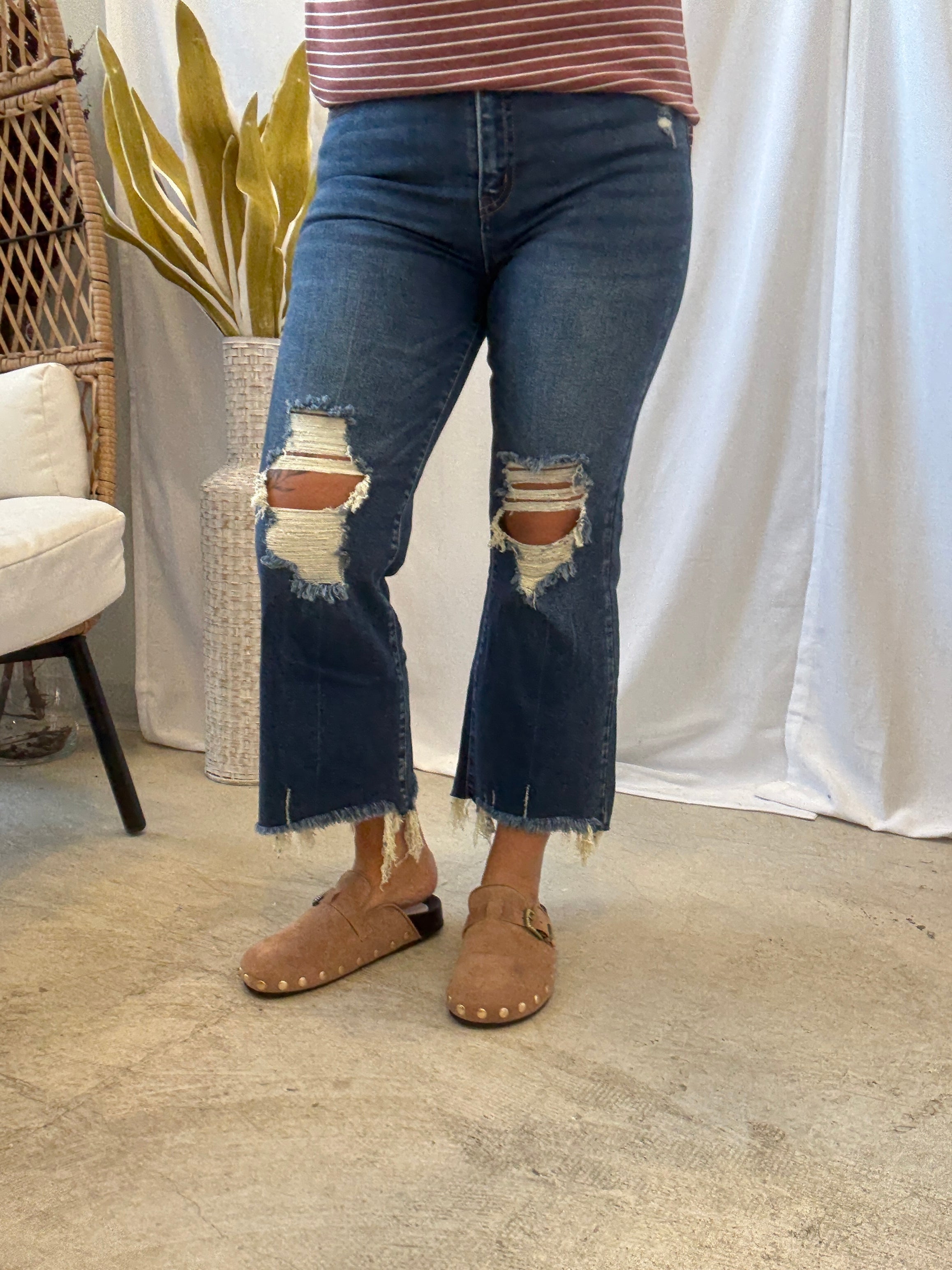 Dark Destructed Crop Jeans-Jeans-Zenana-The Silo Boutique, Women's Fashion Boutique Located in Warren and Grand Forks North Dakota