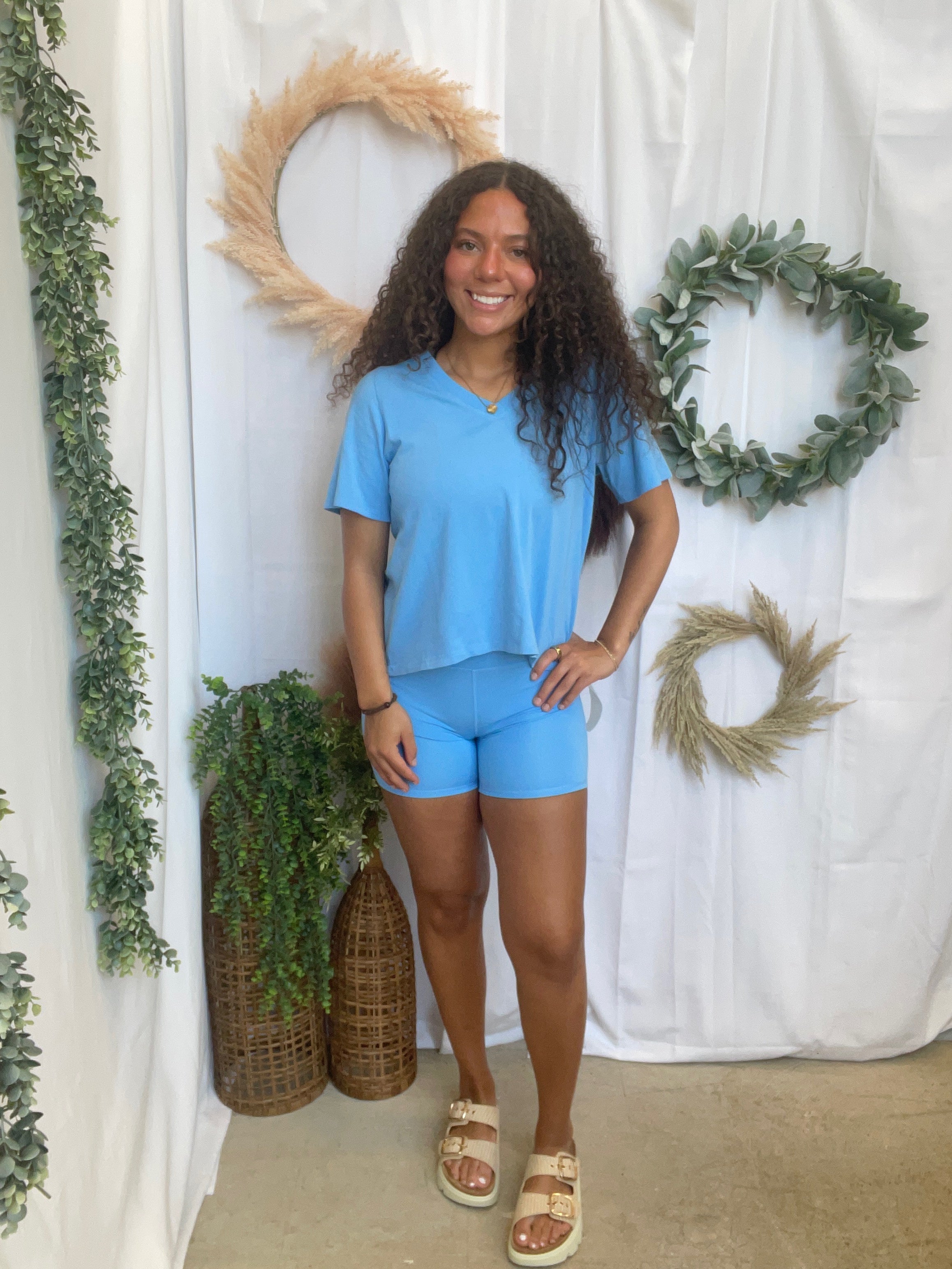 Mono B Venice Biker Short-Light Blue-Shorts-mono b-The Silo Boutique, Women's Fashion Boutique Located in Warren and Grand Forks North Dakota