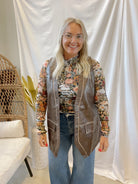 Leather Long Snap Vest-Espresso-Vests-promesa-The Silo Boutique, Women's Fashion Boutique Located in Warren and Grand Forks North Dakota