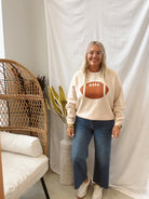 Cream Football Sweater-Final Sale-Sweaters-tea and Rose-The Silo Boutique, Women's Fashion Boutique Located in Warren and Grand Forks North Dakota