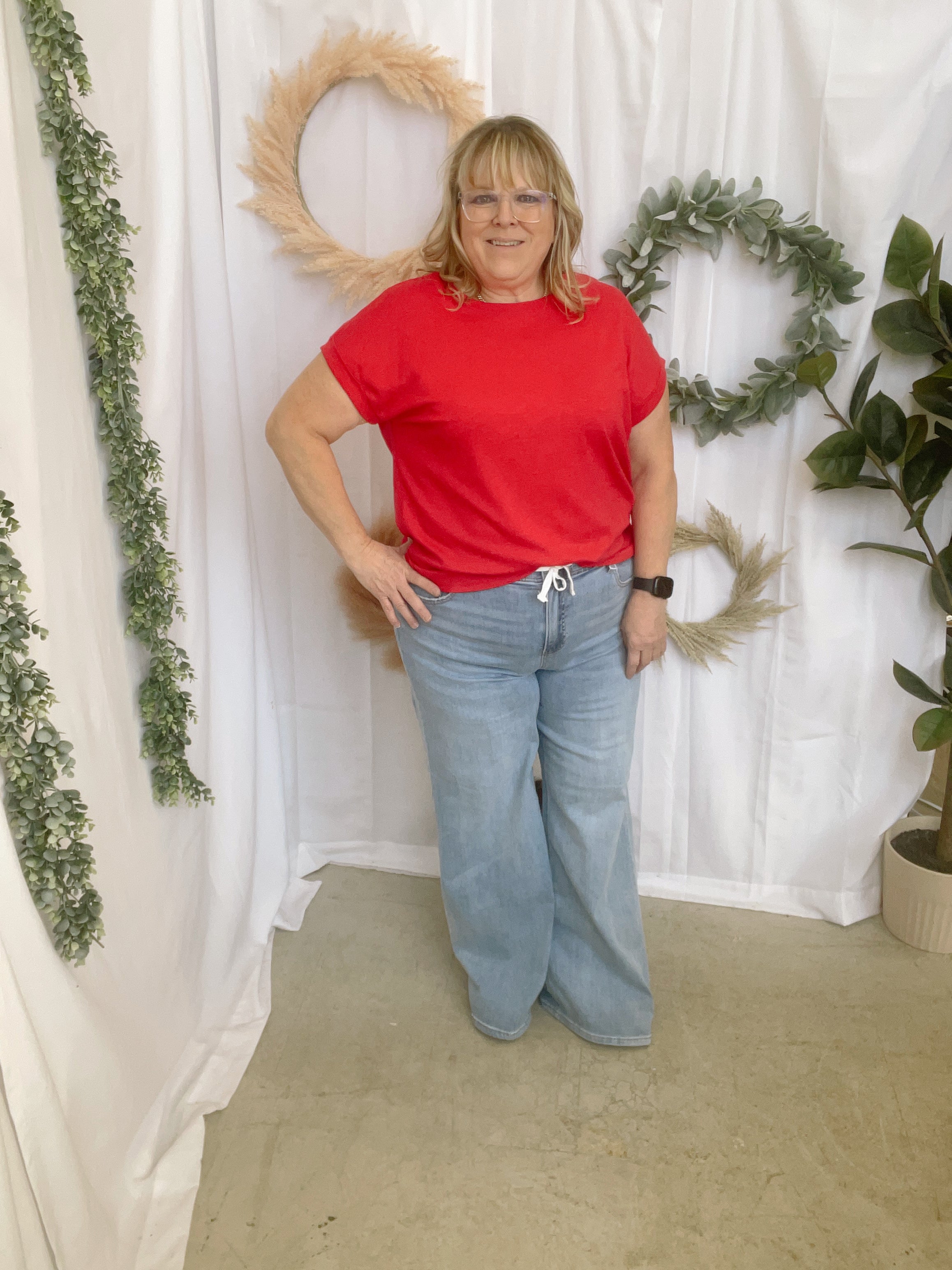 Kelly Slub Rolled Sleeve Tee-Short Sleeve Tops-Zenana-The Silo Boutique, Women's Fashion Boutique Located in Warren and Grand Forks North Dakota