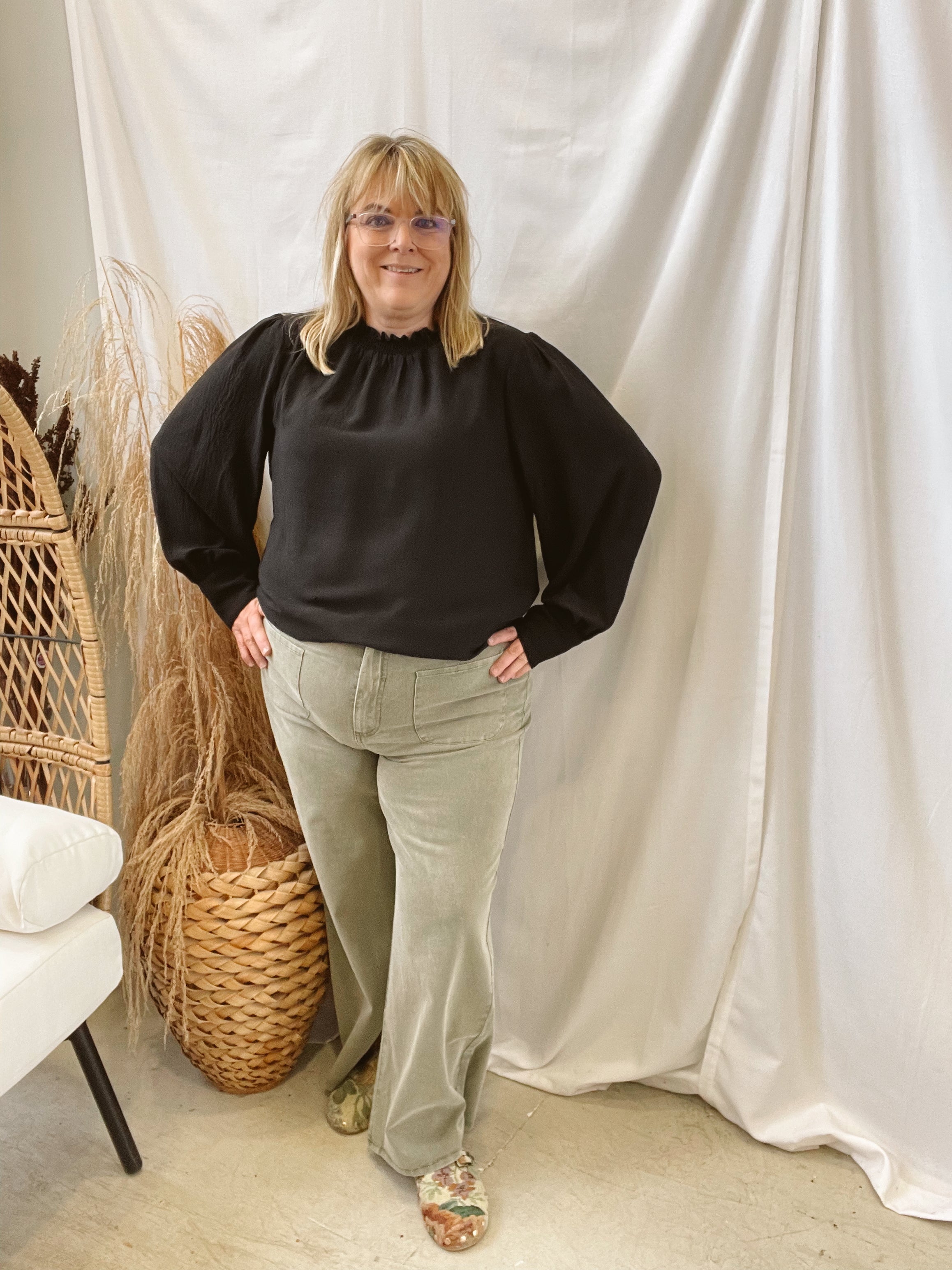 Mock Neck Long Sleeve Top-Black-Sweaters-ENTRO-The Silo Boutique, Women's Fashion Boutique Located in Warren and Grand Forks North Dakota