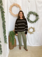 Darla Spot Stripe Sweater-Black-Sweaters-cozy co-The Silo Boutique, Women's Fashion Boutique Located in Warren and Grand Forks North Dakota