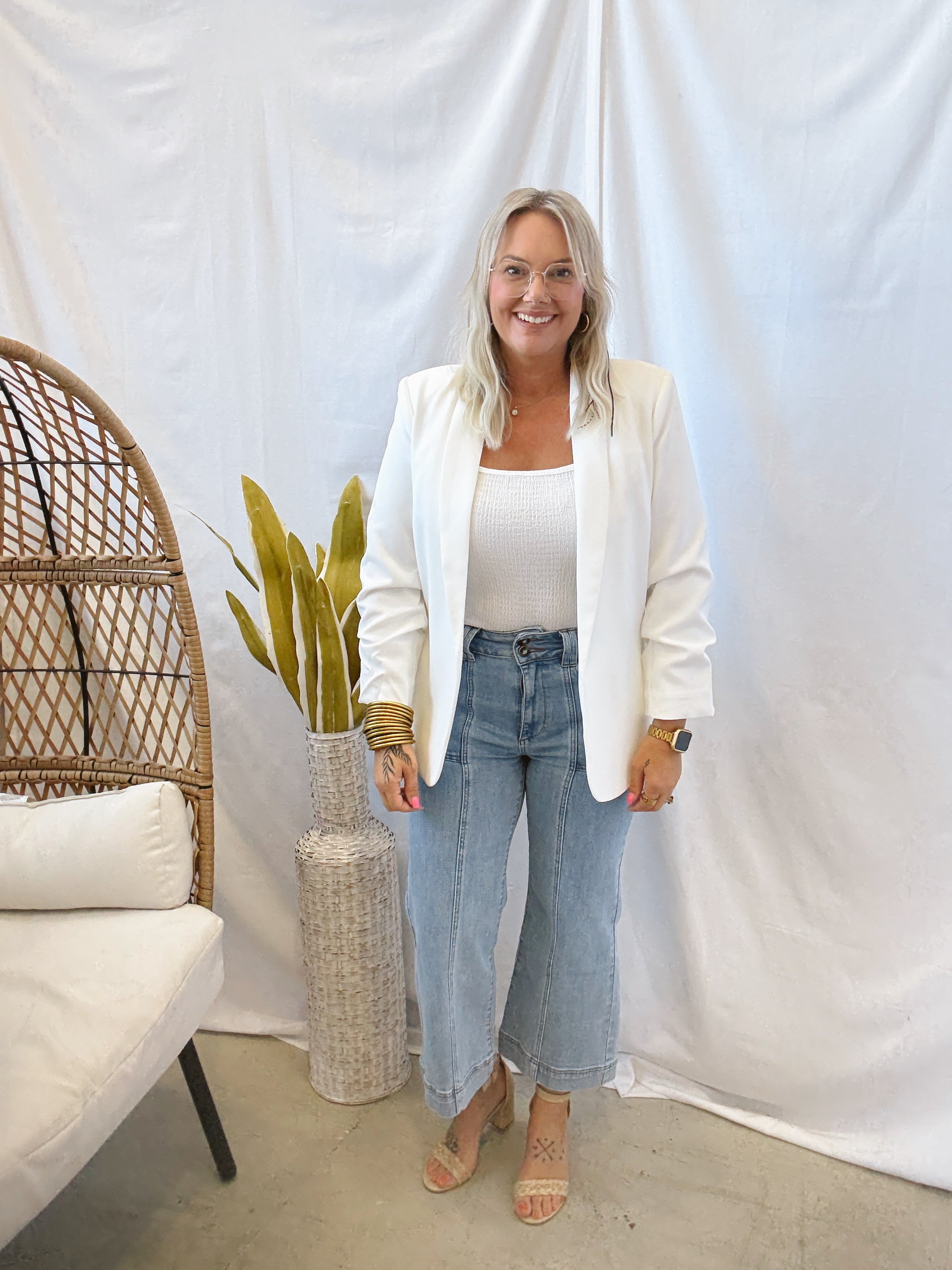 Classic Off White Blazer-Blazers-eesome-The Silo Boutique, Women's Fashion Boutique Located in Warren and Grand Forks North Dakota