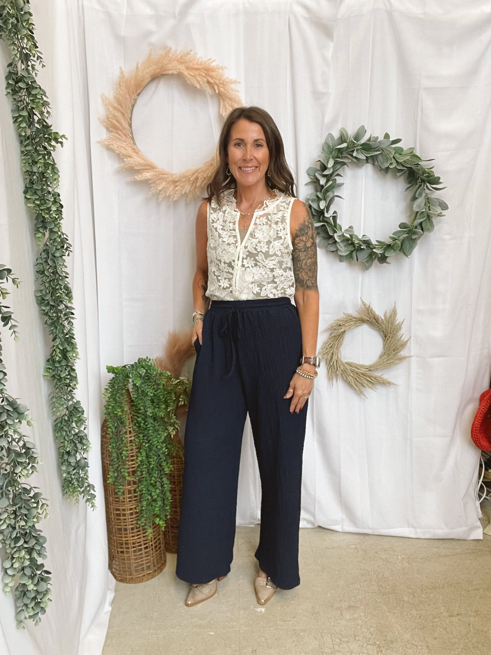 Allie Textured Knit Wide Leg Pants-Navy-Pants-allie Rose-The Silo Boutique, Women's Fashion Boutique Located in Warren and Grand Forks North Dakota