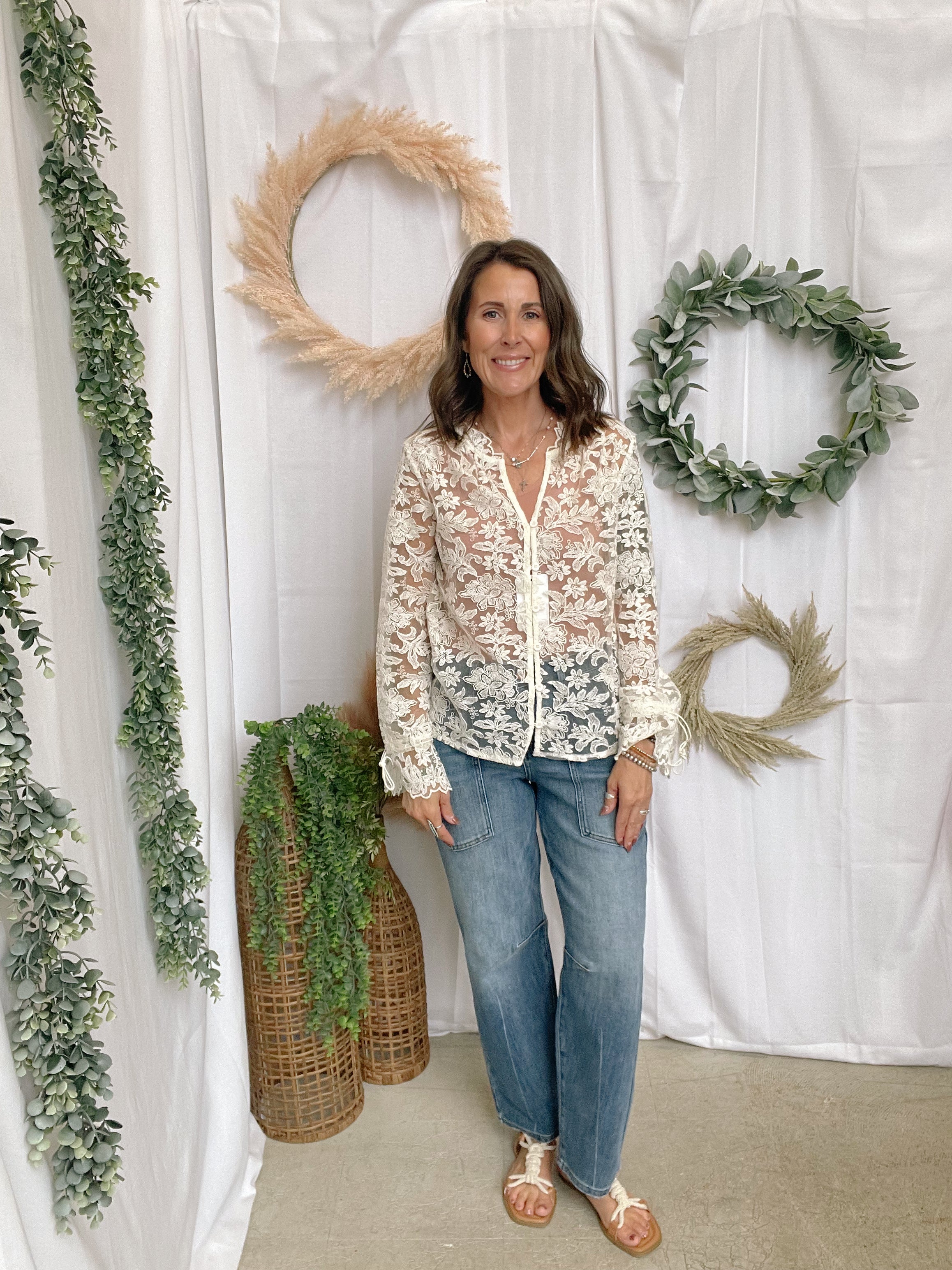 Rosa Beige Boho Lace Top-Long Sleeve Tops-rosa-The Silo Boutique, Women's Fashion Boutique Located in Warren and Grand Forks North Dakota