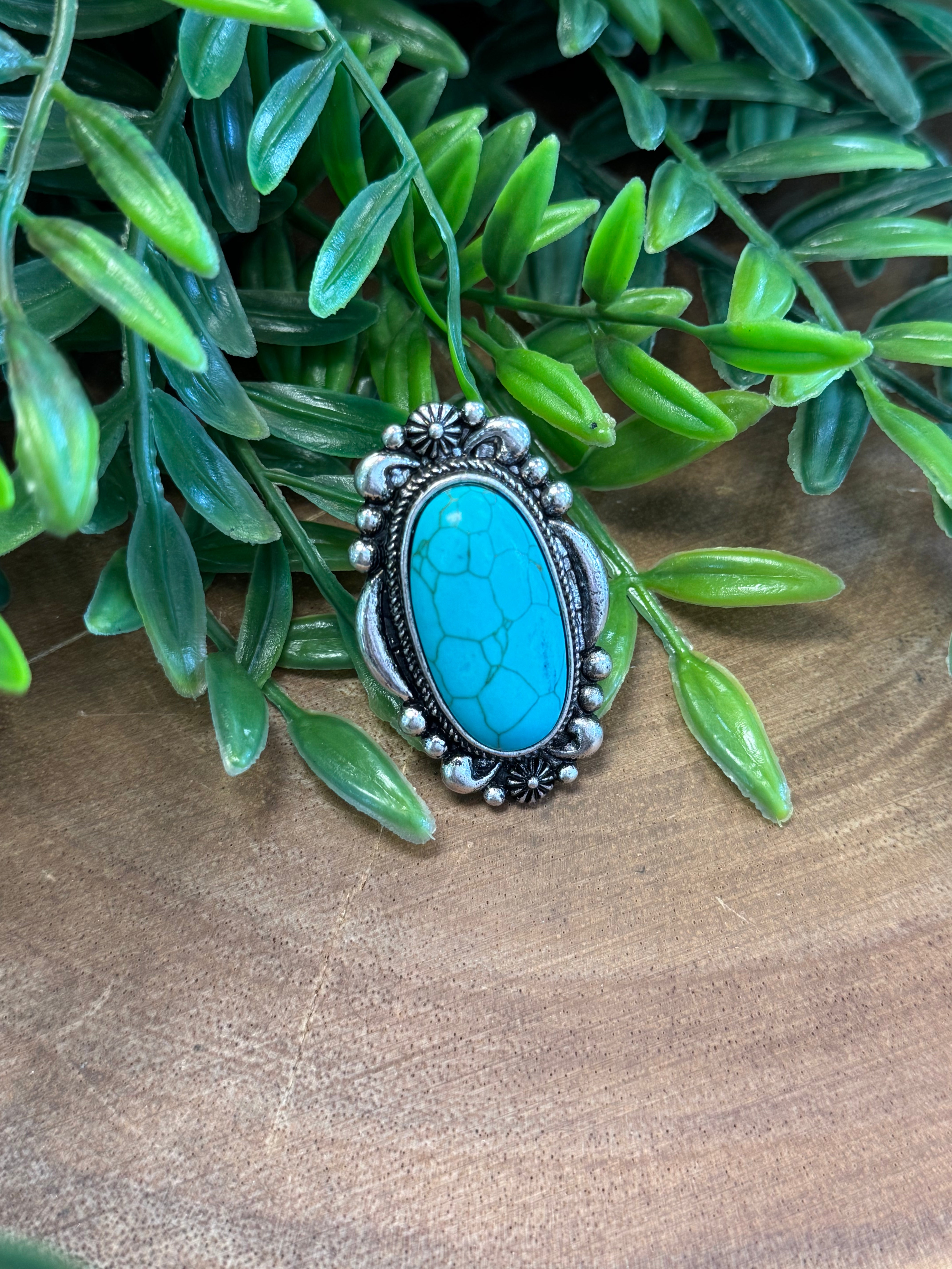 Halo Turquoise Ring-Rings-Dallas Market-The Silo Boutique, Women's Fashion Boutique Located in Warren and Grand Forks North Dakota