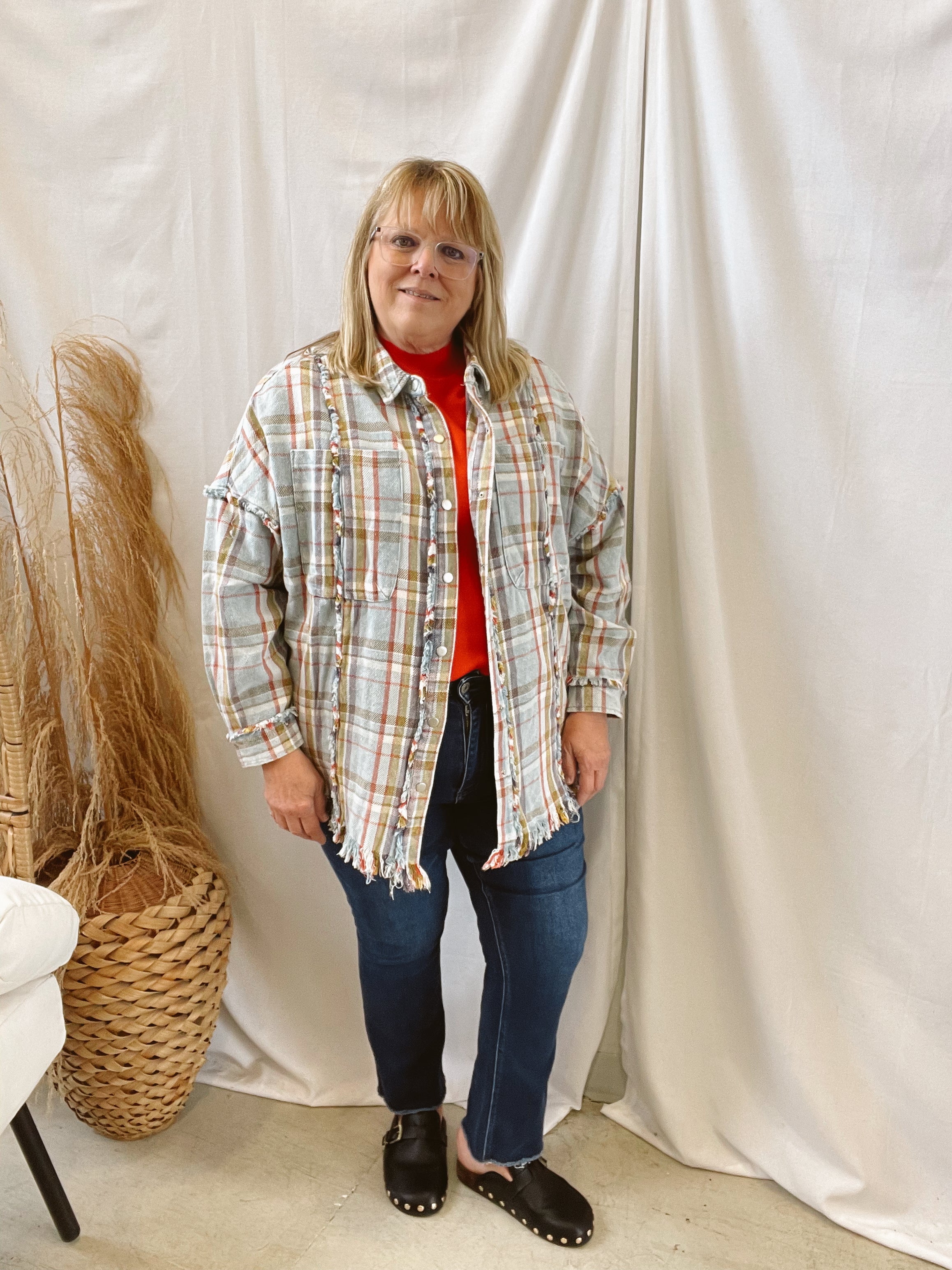 Washed Blue Oli Flannel-Final Sale-Long Sleeve Tops-oli-The Silo Boutique, Women's Fashion Boutique Located in Warren and Grand Forks North Dakota