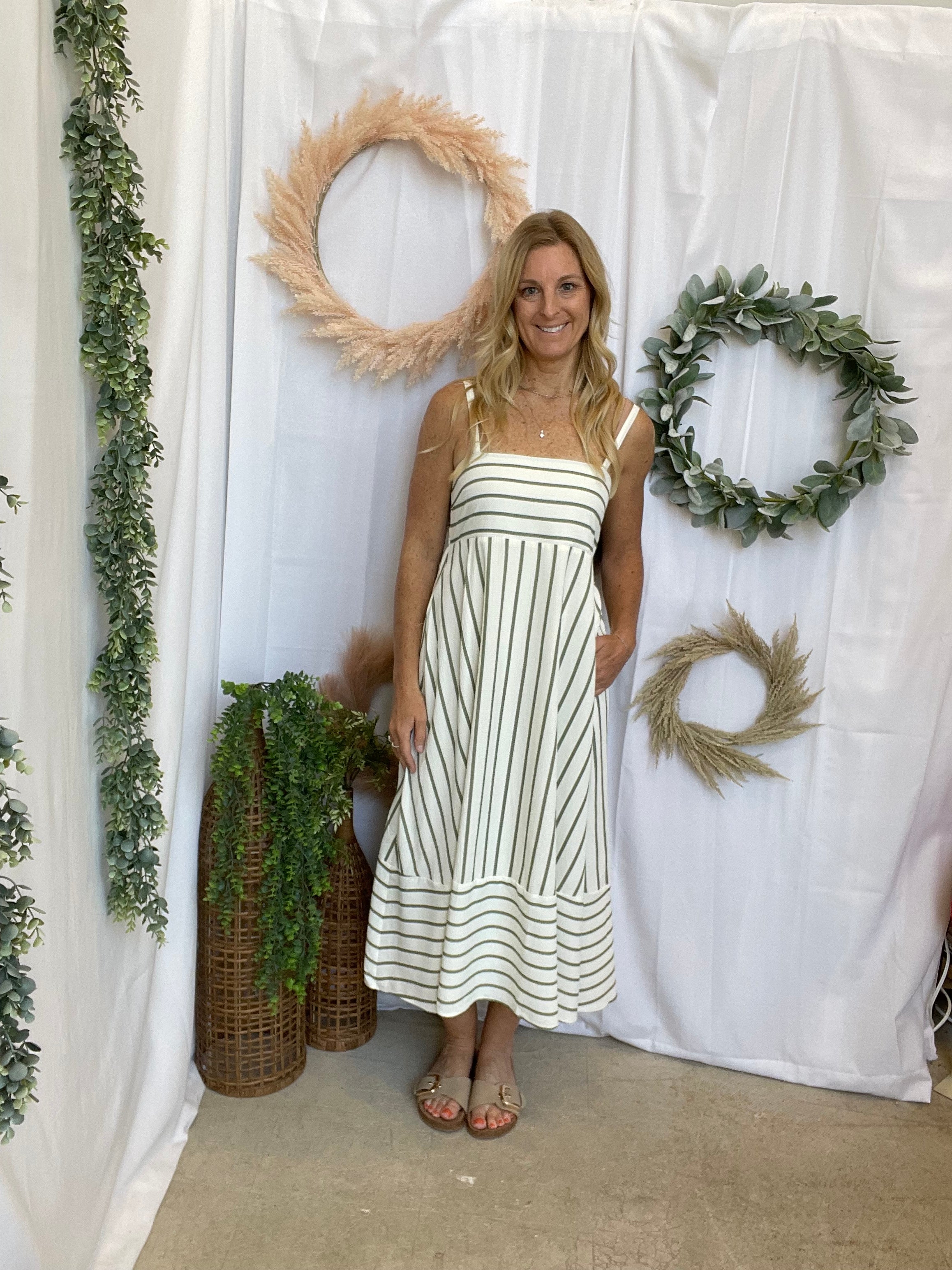 Stripe Maxi Dress-Olive-Dresses-fun2fun-The Silo Boutique, Women's Fashion Boutique Located in Warren and Grand Forks North Dakota