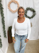 Mono B Scoop Ribbed Long Sleeve Top-White-Long Sleeve Tops-mono b-The Silo Boutique, Women's Fashion Boutique Located in Warren and Grand Forks North Dakota