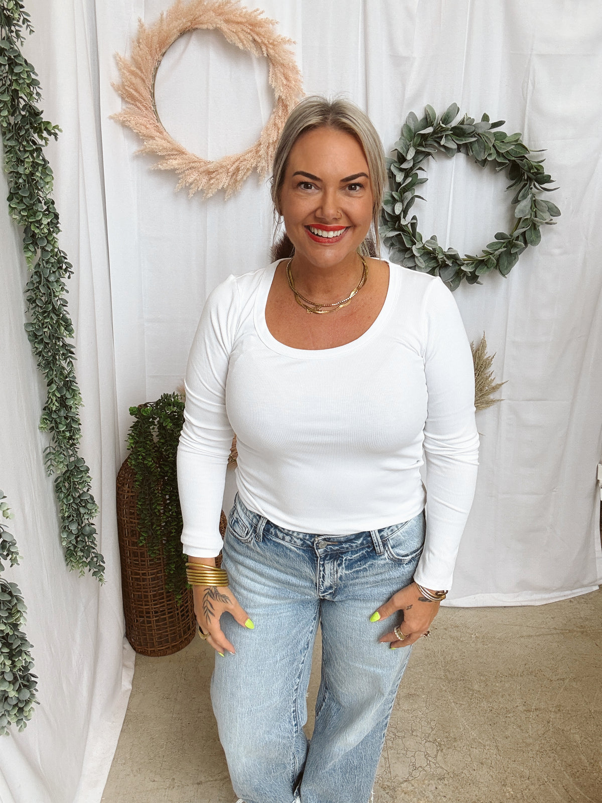 Mono B Scoop Ribbed Long Sleeve Top-White-Long Sleeve Tops-mono b-The Silo Boutique, Women's Fashion Boutique Located in Warren and Grand Forks North Dakota
