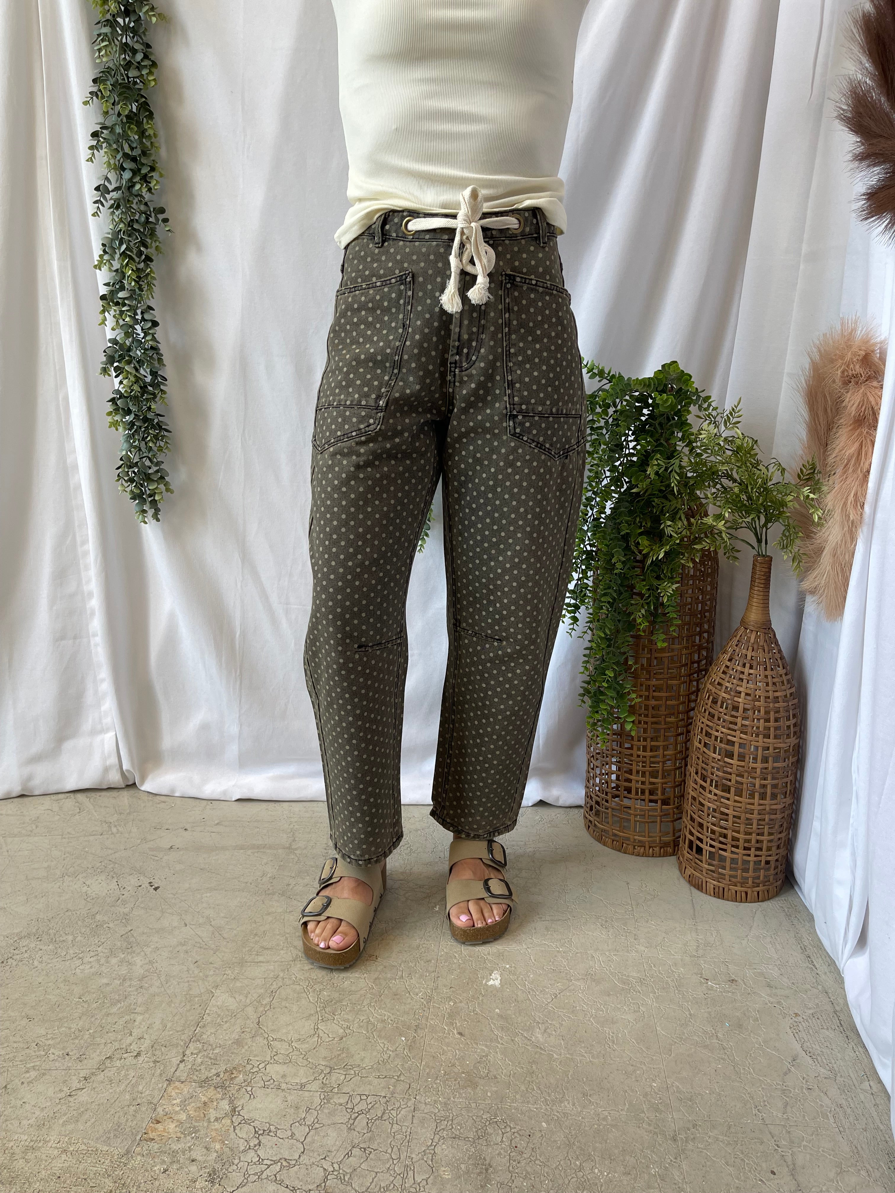 Muse Polka Dot Barrel Jeans-Jeans-miou muse-The Silo Boutique, Women's Fashion Boutique Located in Warren and Grand Forks North Dakota