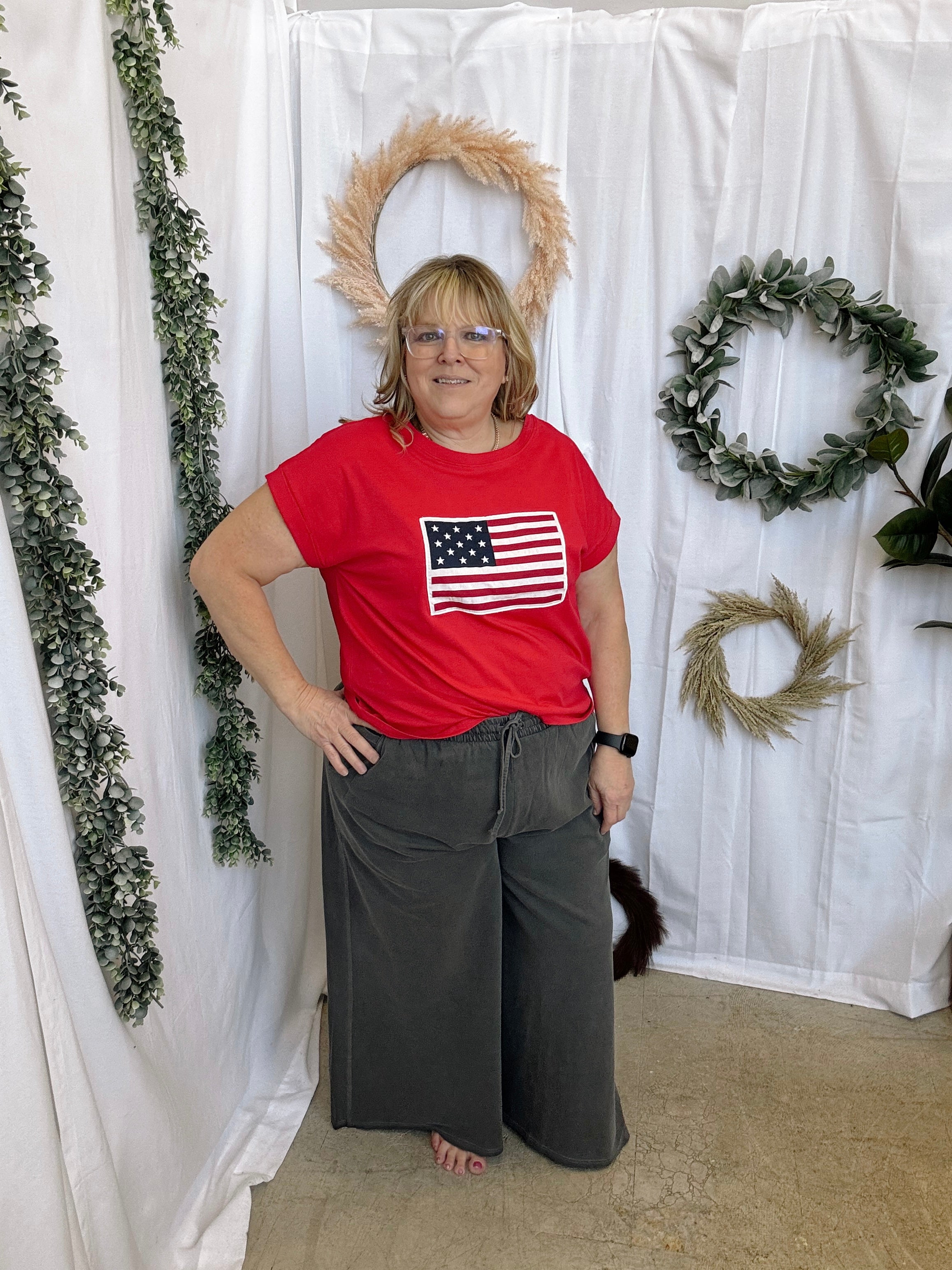 Leah American Flag Tee-Red-Short Sleeve Tops-Zenana-The Silo Boutique, Women's Fashion Boutique Located in Warren and Grand Forks North Dakota