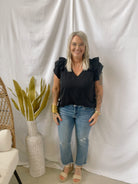 The Great Ruffle Sleeve Top-Black-Final Sale-Short Sleeve Tops-Umgee-The Silo Boutique, Women's Fashion Boutique Located in Warren and Grand Forks North Dakota