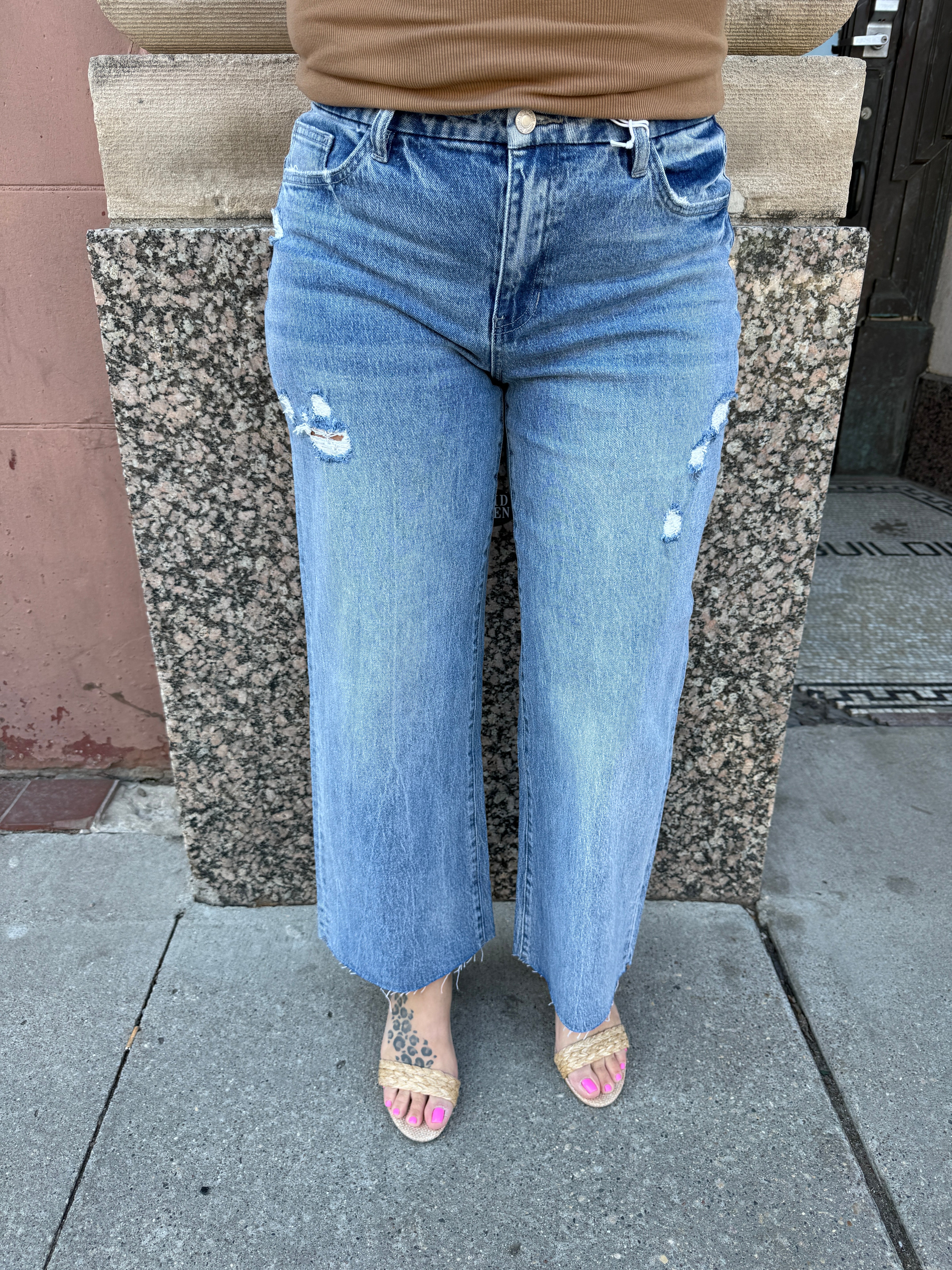 Vervet Shiny Wide Leg Crop Jeans-Final Sale-Jeans-lovervet-The Silo Boutique, Women's Fashion Boutique Located in Warren and Grand Forks North Dakota