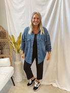 Risen Dark Wash Denim Shirt Jacket-Long Sleeve Tops-risen-The Silo Boutique, Women's Fashion Boutique Located in Warren and Grand Forks North Dakota