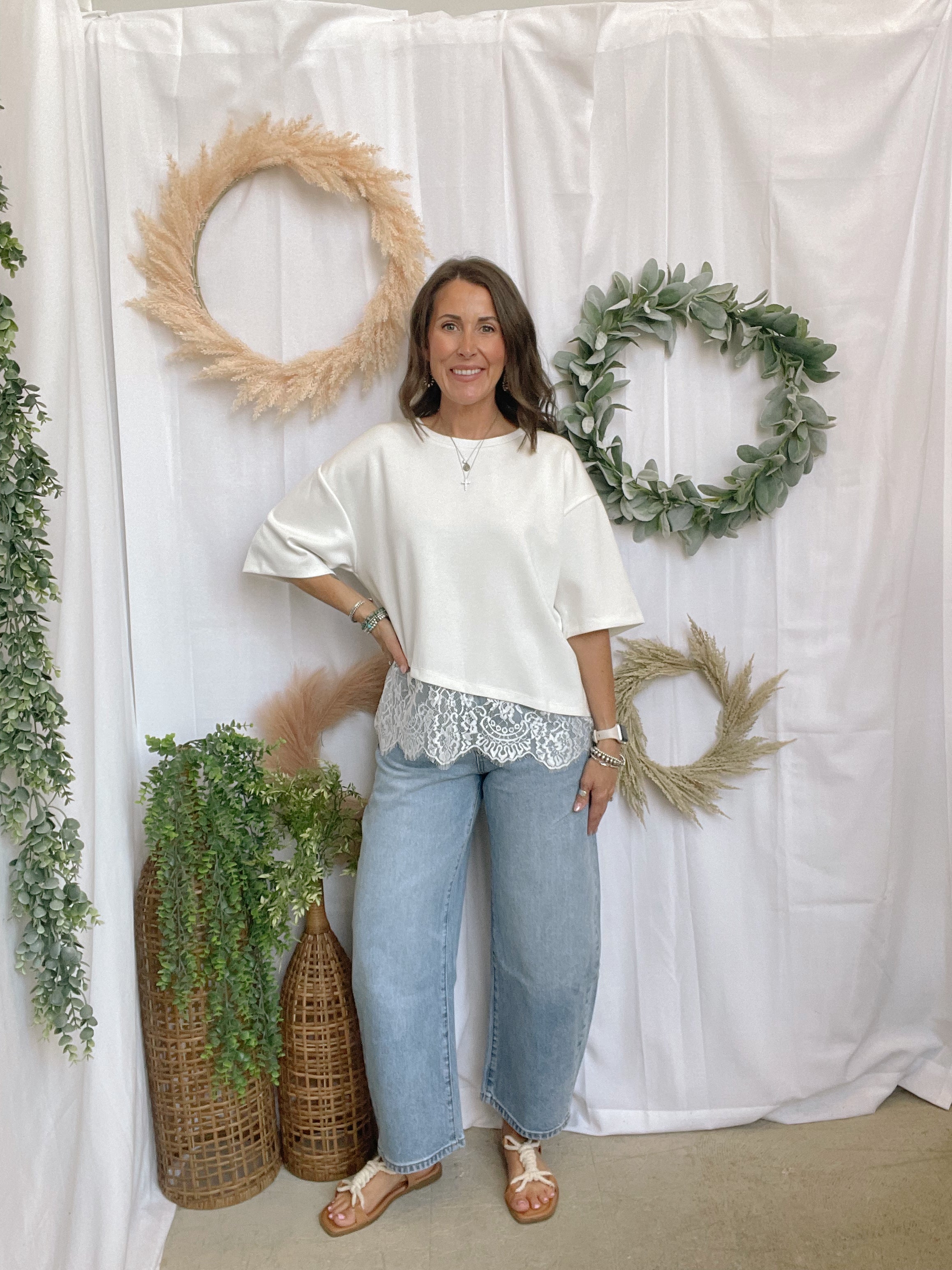 Lace Hem Short Sleeve Top-White-Short Sleeve Tops-entro-The Silo Boutique, Women's Fashion Boutique Located in Warren and Grand Forks North Dakota
