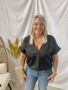 Glam V Neck Short Sleeve Top-Black-Final Sale-Short Sleeve Tops-glam-The Silo Boutique, Women's Fashion Boutique Located in Warren and Grand Forks North Dakota