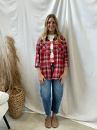 Red Plaid Button Down Shacket-Long Sleeve Tops-mystree-The Silo Boutique, Women's Fashion Boutique Located in Warren and Grand Forks North Dakota