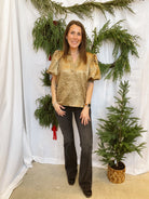 Glam Gold V Neck Puff Top-Short Sleeve Tops-glam-The Silo Boutique, Women's Fashion Boutique Located in Warren and Grand Forks North Dakota