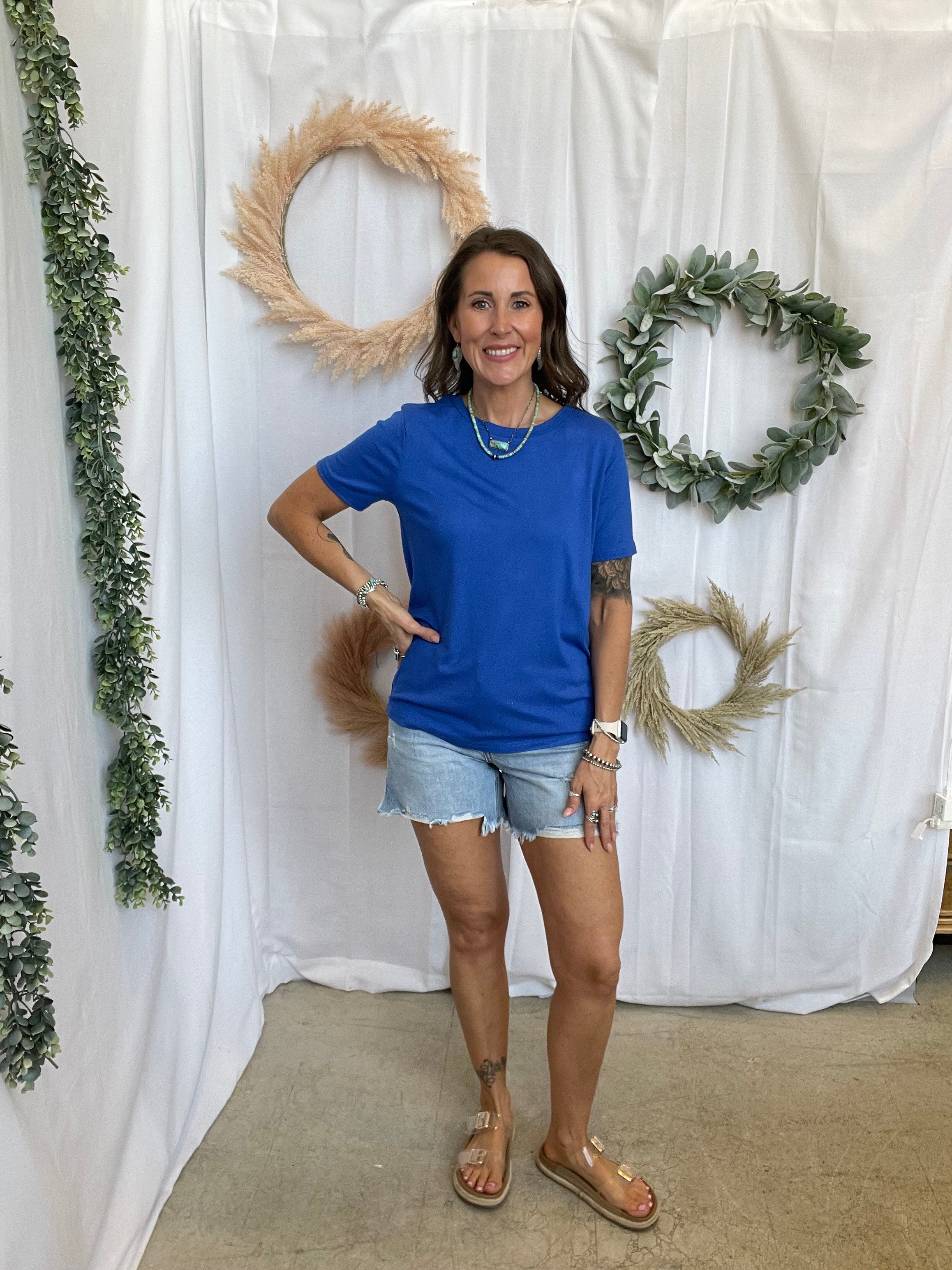 Bella Basic Round Neck Top-Royal-Short Sleeve Tops-staccato-The Silo Boutique, Women's Fashion Boutique Located in Warren and Grand Forks North Dakota