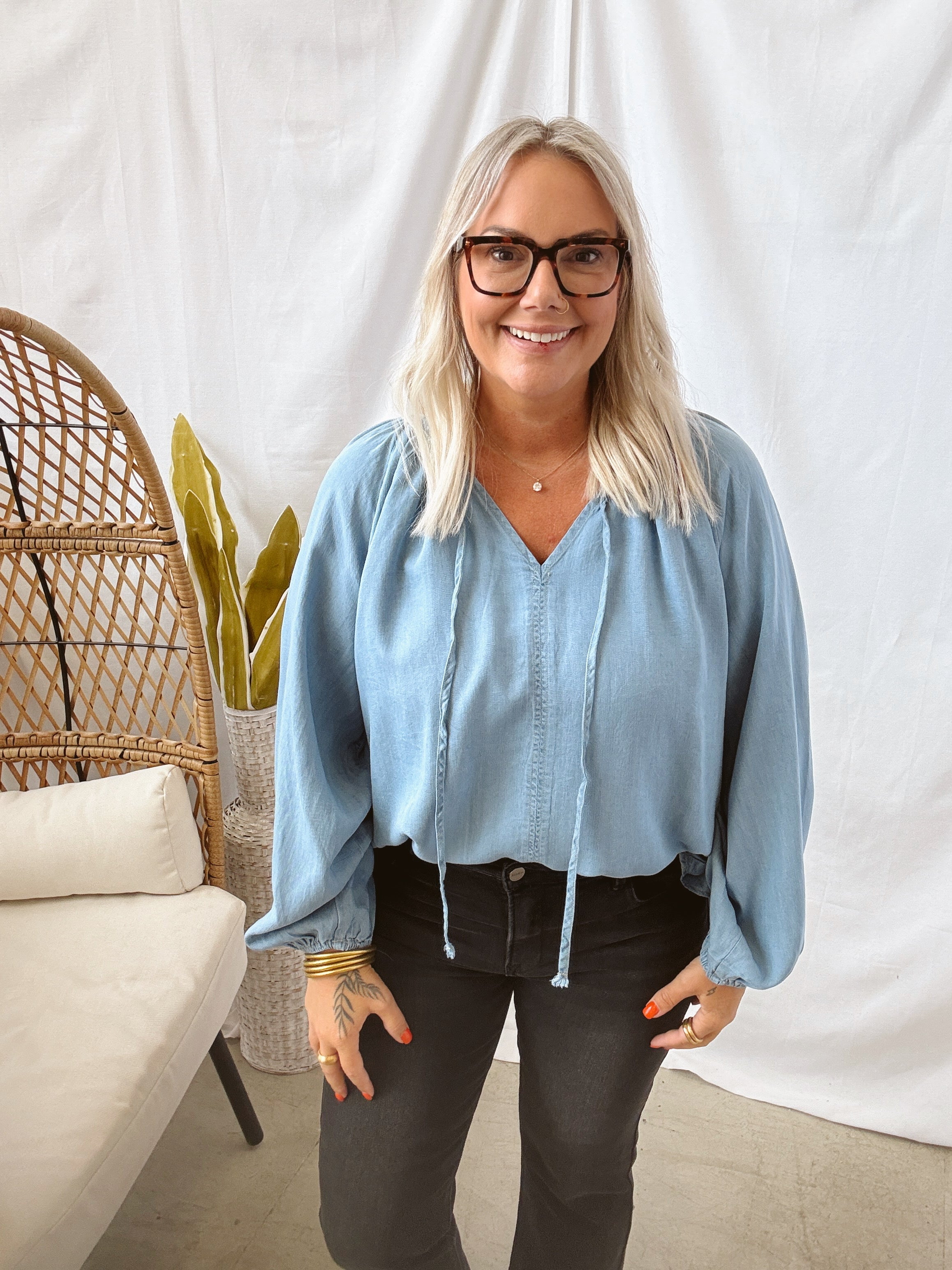 Easy Denim Chambray Top-Final Sale-Long Sleeve Tops-easel-The Silo Boutique, Women's Fashion Boutique Located in Warren and Grand Forks North Dakota