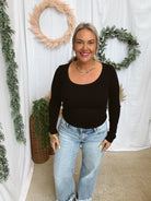 Mono B Scoop Ribbed Long Sleeve Top-Black-Long Sleeve Tops-mono b-The Silo Boutique, Women's Fashion Boutique Located in Warren and Grand Forks North Dakota