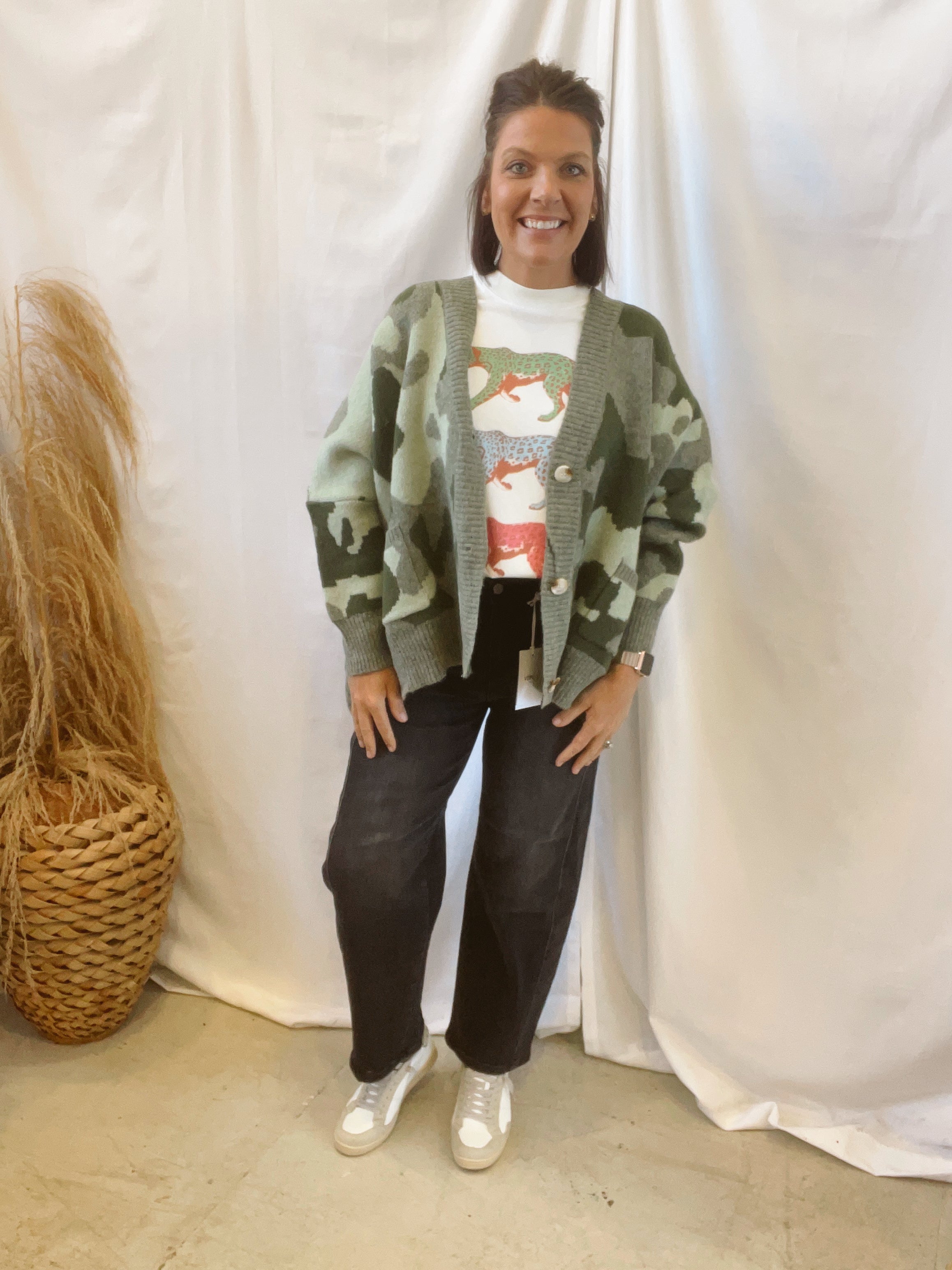 Camo Olive Cardigan-Cardigans-bucketlist-The Silo Boutique, Women's Fashion Boutique Located in Warren and Grand Forks North Dakota