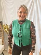 Kelly Green Tie Front Sweater Tank-Vests-Zenana-The Silo Boutique, Women's Fashion Boutique Located in Warren and Grand Forks North Dakota