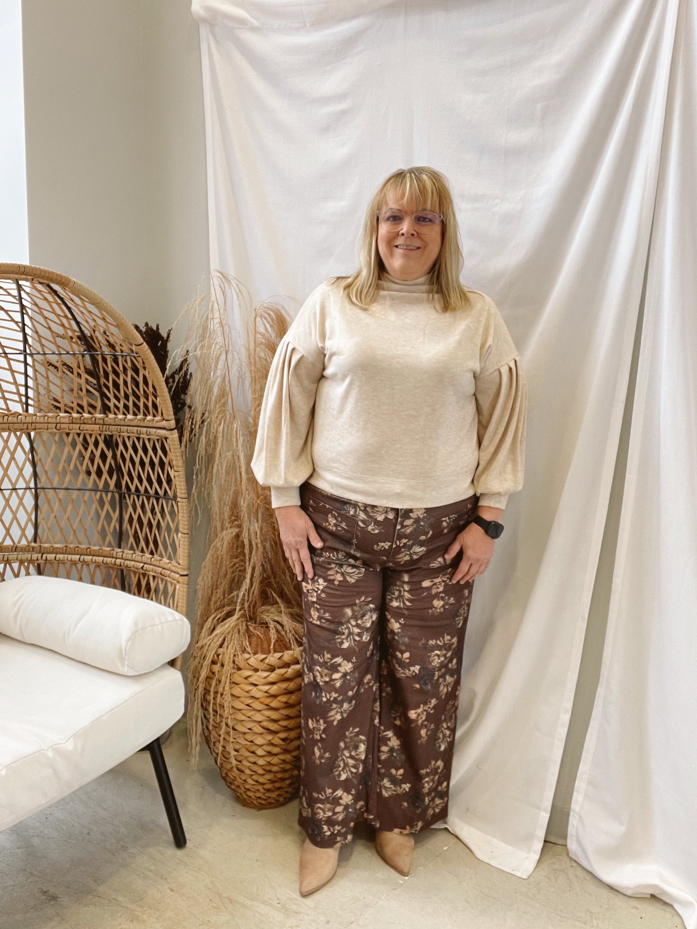 Mock Neck Long Sleeve Top-Oatmeal-Sweaters-ENTRO-The Silo Boutique, Women's Fashion Boutique Located in Warren and Grand Forks North Dakota