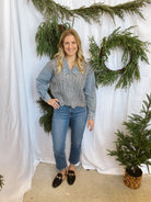 Fate Denim Mix Grey Sweater-Sweaters-fate-The Silo Boutique, Women's Fashion Boutique Located in Warren and Grand Forks North Dakota