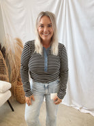 Black Long Sleeve Stripe Top-Long Sleeve Tops-eesome-The Silo Boutique, Women's Fashion Boutique Located in Warren and Grand Forks North Dakota