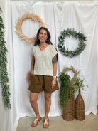 Leslie Paperbag Shorts-Deep Olive-Shorts-fun2fun-The Silo Boutique, Women's Fashion Boutique Located in Warren and Grand Forks North Dakota