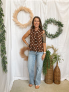 Polka Dot Scarf Sleeveless Top-Brown-Tank Tops-ENTRO-The Silo Boutique, Women's Fashion Boutique Located in Warren and Grand Forks North Dakota