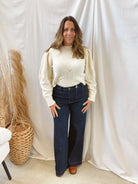 Cream Scalloped Puff Shoulder Sweater-Sweaters-miou muse-The Silo Boutique, Women's Fashion Boutique Located in Warren and Grand Forks North Dakota