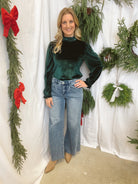 Emerald Velvet Puff Sleeve Top-Long Sleeve Tops-lamiel-The Silo Boutique, Women's Fashion Boutique Located in Warren and Grand Forks North Dakota
