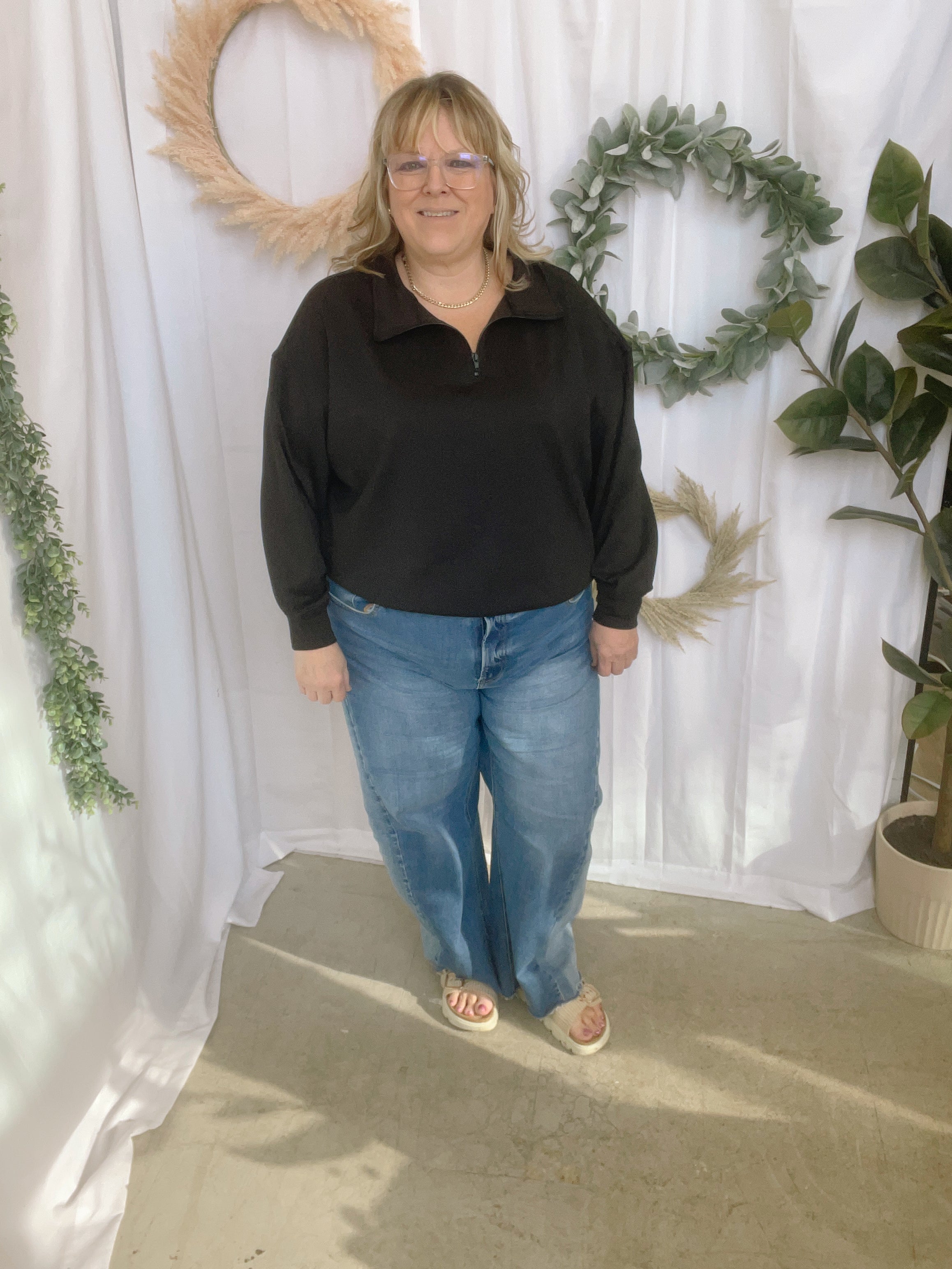 Zoe Scuba Quarter Zip Sweatshirt-Black-Sweatshirts-Zenana-The Silo Boutique, Women's Fashion Boutique Located in Warren and Grand Forks North Dakota