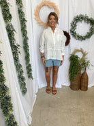 Embroidered Gauze Half Placket Shirt-Long Sleeve Tops-hem and thread-The Silo Boutique, Women's Fashion Boutique Located in Warren and Grand Forks North Dakota