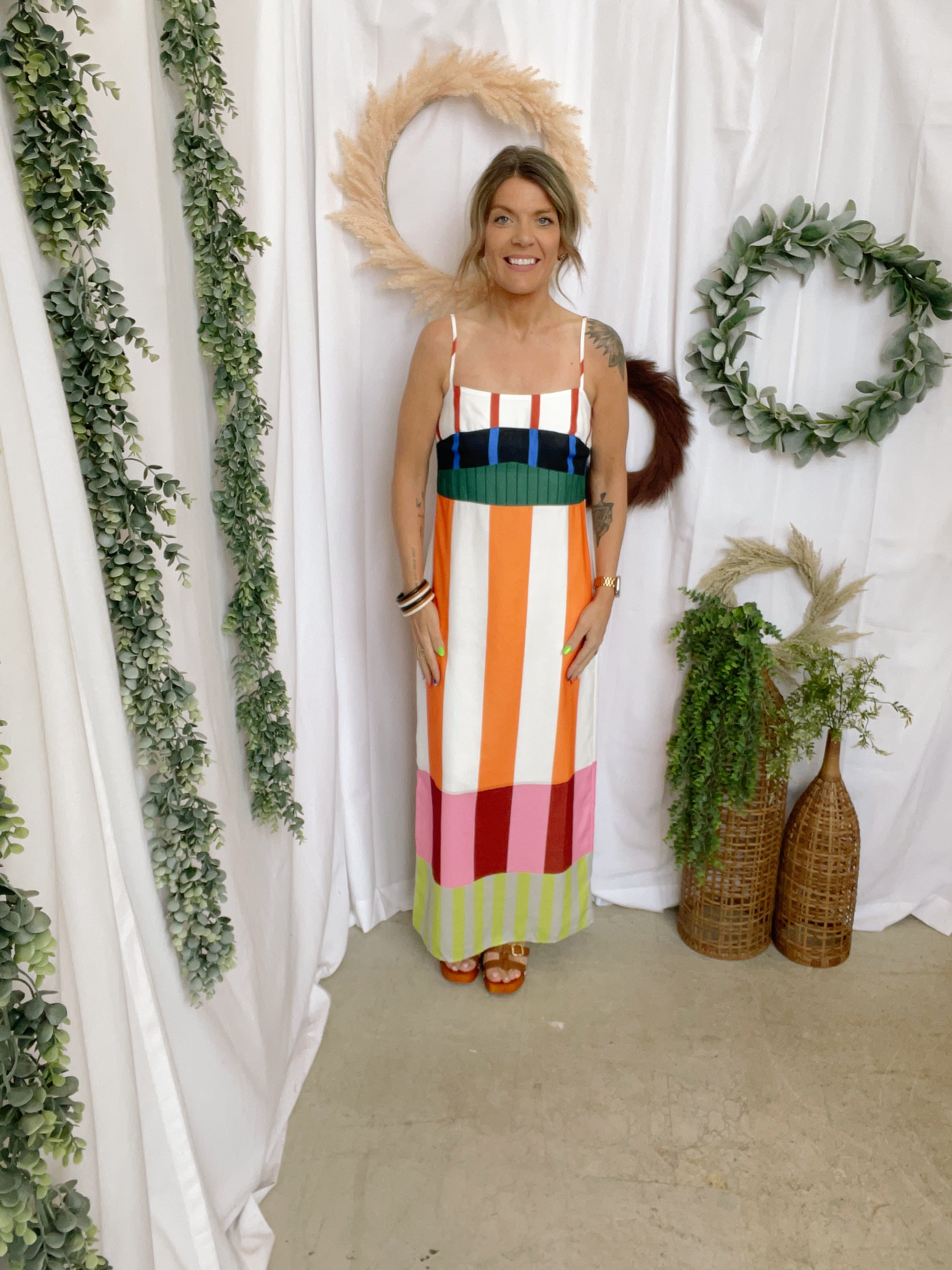 Geometric Striped Tank Maxi Dress-Dresses-sweet genisis-The Silo Boutique, Women's Fashion Boutique Located in Warren and Grand Forks North Dakota